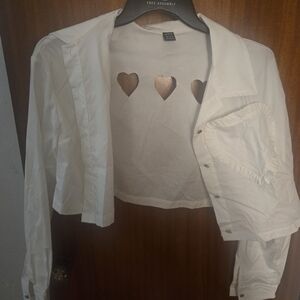 SHEIN White Crop Top with Heart Cutouts